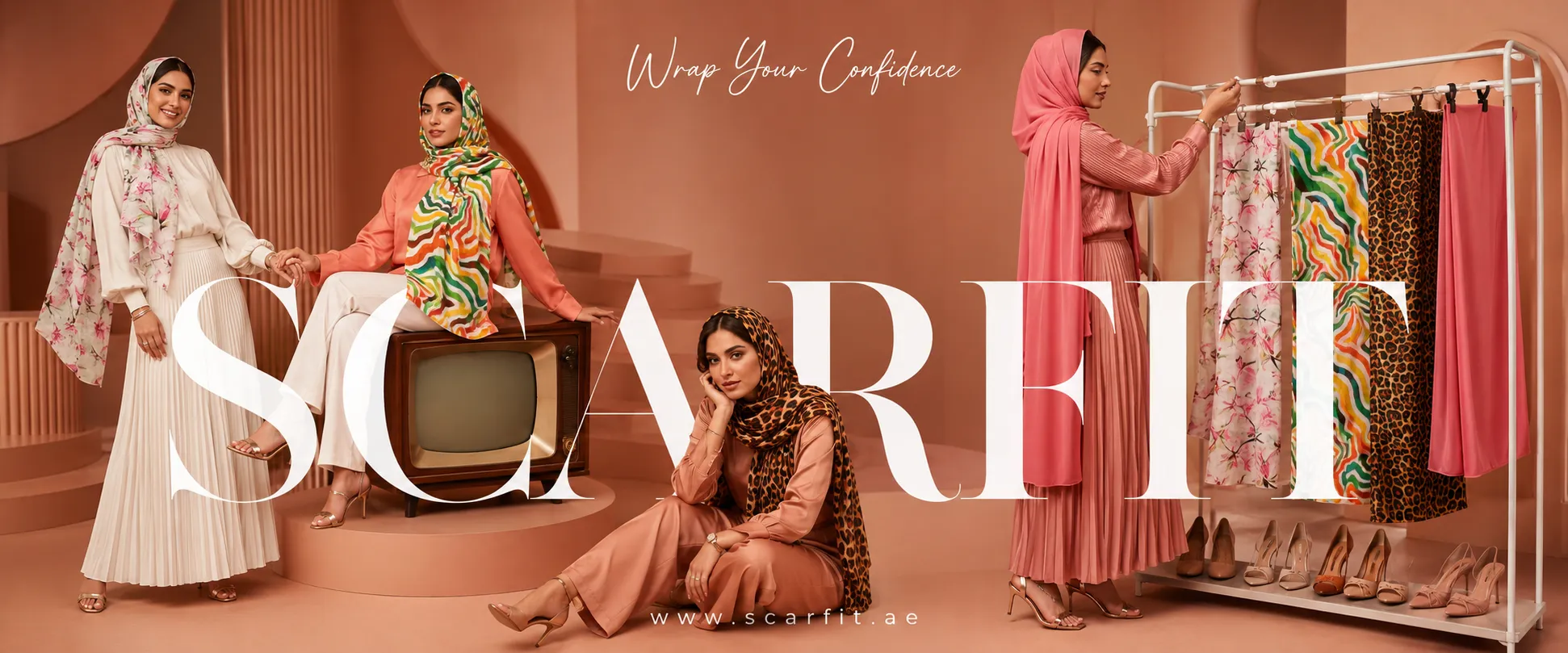 Woman wearing a premium Scarf Fit scarf designed in Dubai