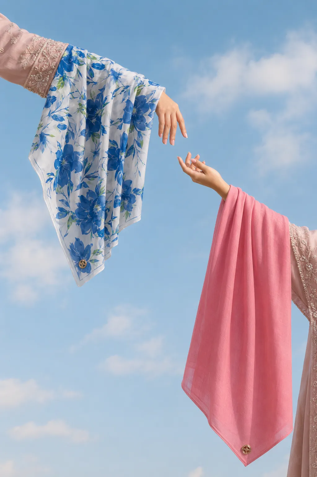 Woman wearing a premium Scarf Fit scarf designed in Dubai